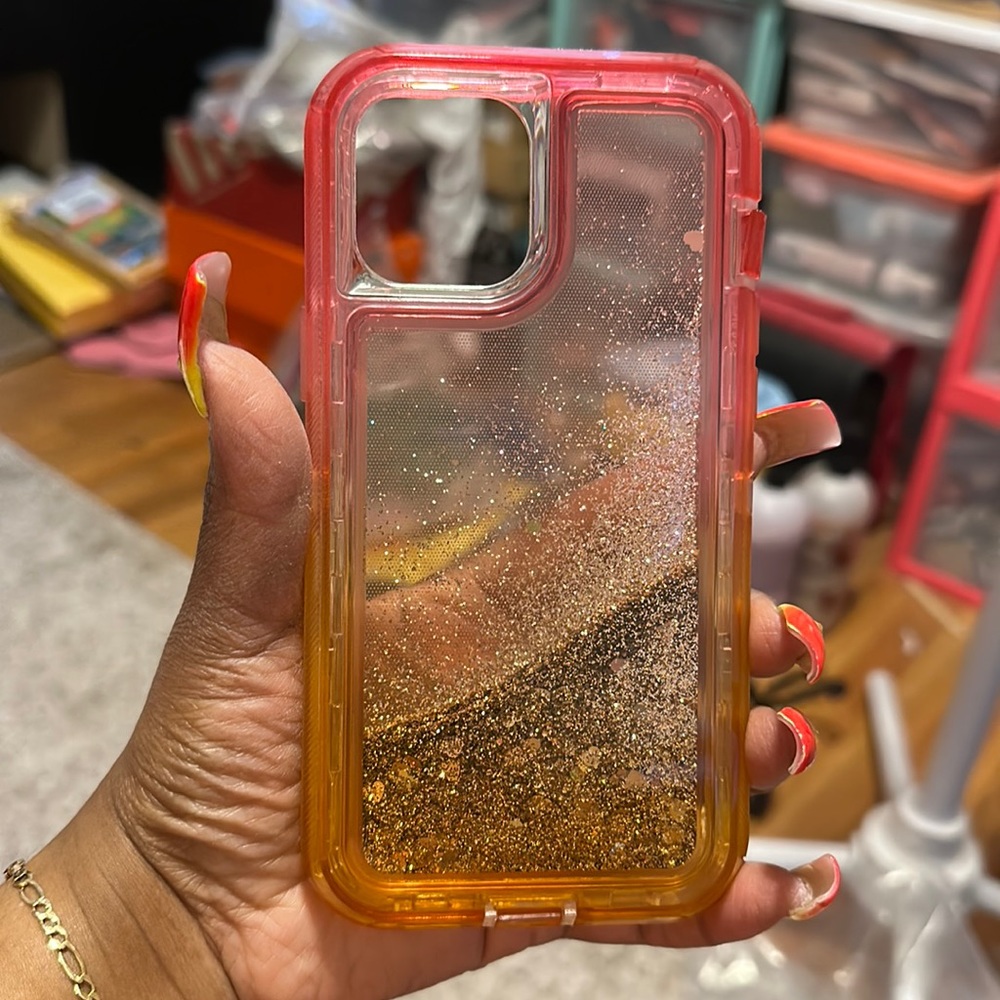Gold and pink iPhone 12 Pro Maxx glitter case never used